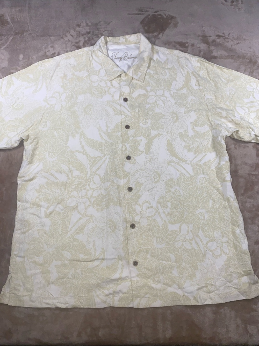 Tommy Bahama Silk Cream Hawaiian Floral Short Sleeve Button-Down Shirt